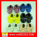 Factory in guangdong top quality blue big bow moccasins soft flat cow leather white baby shoe wholesale